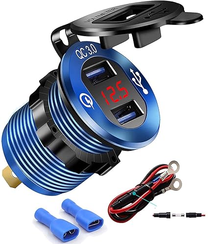 iMESTOU Aluminium Quick Charge 3.0 Marine Dual USB Phone Charger Adapter Waterproof Car USB Socket Outlet DIY Kit with Voltmeter 10A Fuse for 12V/24V