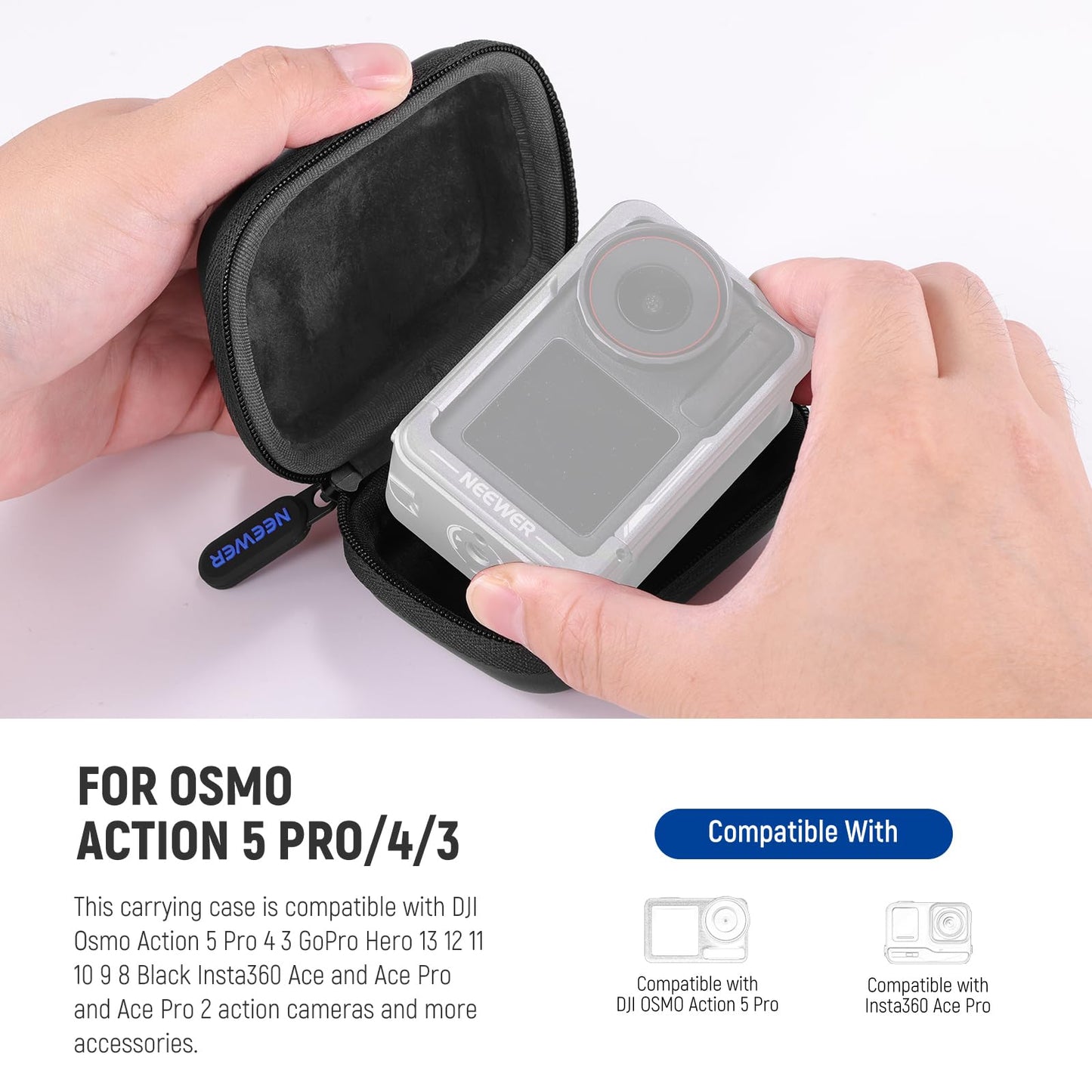 NEEWER Carrying Case Compatible with DJI OSMO Action 5 Pro 4 3, Small Travel Protector Storage Bag with Carabiner Compatible with GoPro Hero 13 12