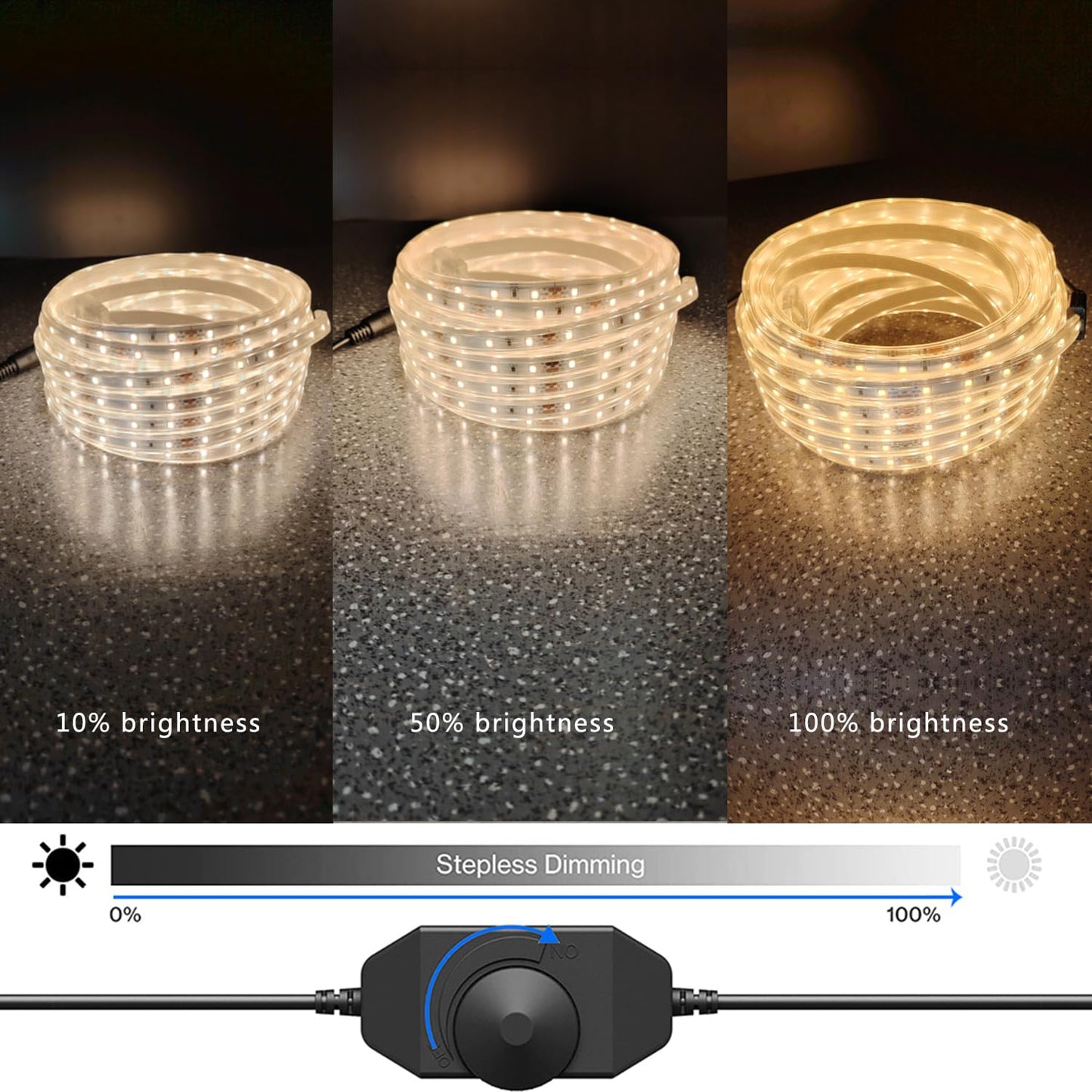 RYGDENG 66FT (33FT×2) 12V LED Rope Lights Outdoor Waterproof, 1200 LEDs Warm White Dimmable Flat Tape Lighting, Flexible PVC-Coated for Patio Backyard