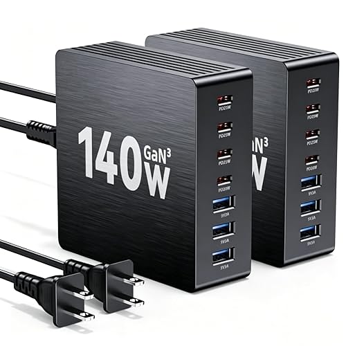 USB C Charging Station, 140W GaN III 7 Port Fast Charger Station, PD 3.0 USB Charging Station for Multiple Devices, Multiple USB C Charger Station