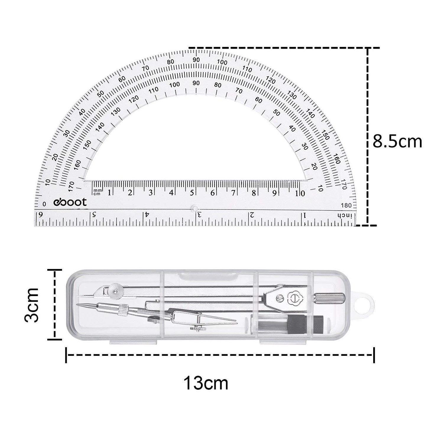 Drawing Compass and 6 Inch Protractor, Student Geometry Math Set