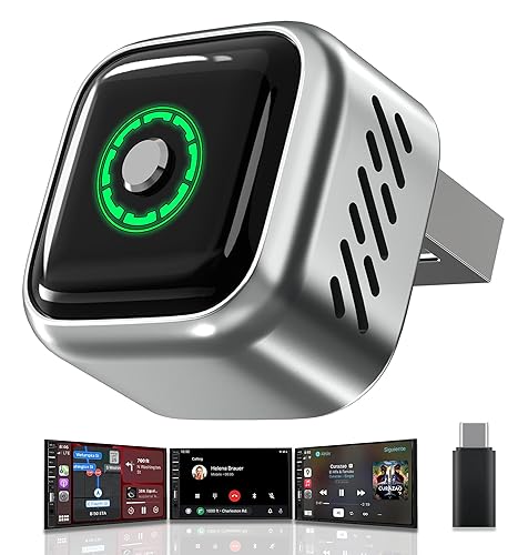 Wireless CarPlay Adapter with Buttons for Privacy Call & Two-Phone Fast Switch, Aluminum Cooling, Dual-Band WiFi Bluetooth5.0, Mini Cable-Free