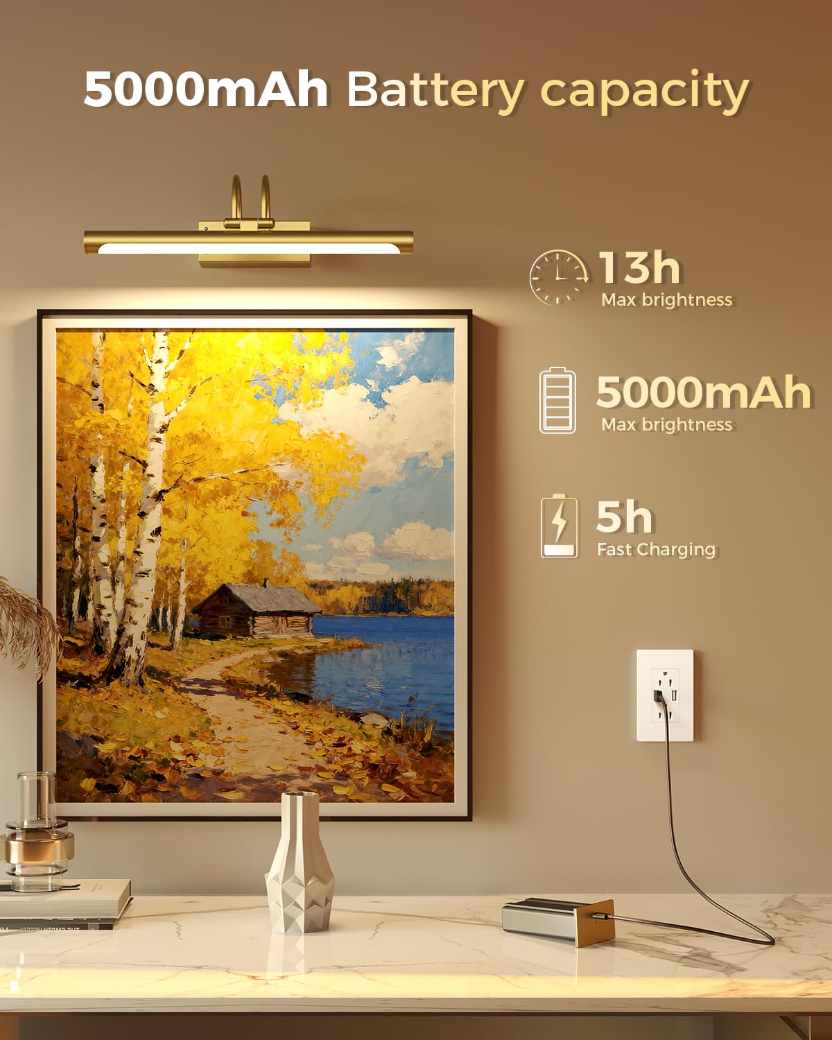 Battery Operated Picture Light with Remote, 15.7? Wireless Wall Light for Artwork & Frames, Rechargeable LED Gallery Lamp, Dimmable with Timer