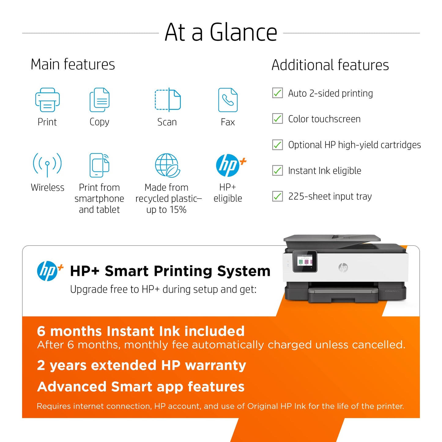 HP OfficeJet Pro 8025e Wireless Color All-in-One Printer with bonus 6 months Instant Ink with HP+ (1K7K3A)