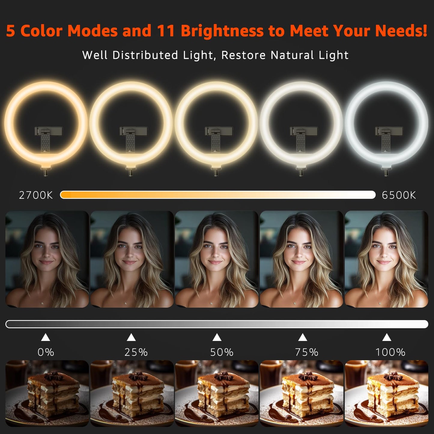 FZYGRAVH 10" LED Ring Light with Overhead Phone Stand, CRI?95 1200lm Dimmable Lighting, Adjustable Metal Arm with Remote & Phone Holder