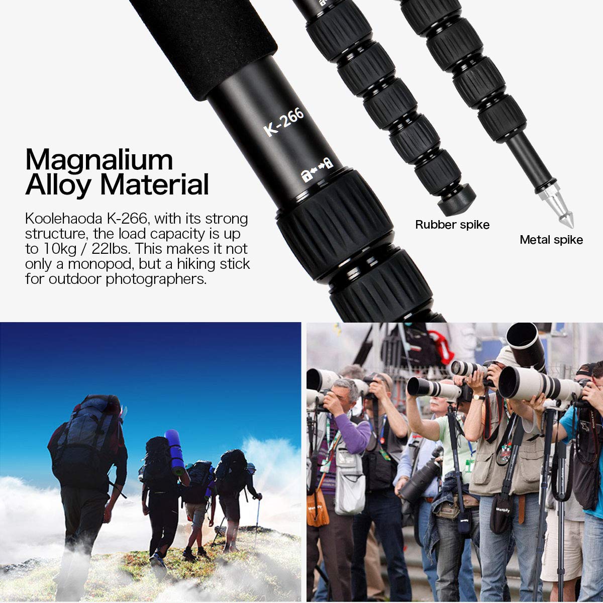 Koolehaoda 6-Section Monopod Compact Portable Photography Aluminum Alloy Unipod Stick (K-266 Black)
