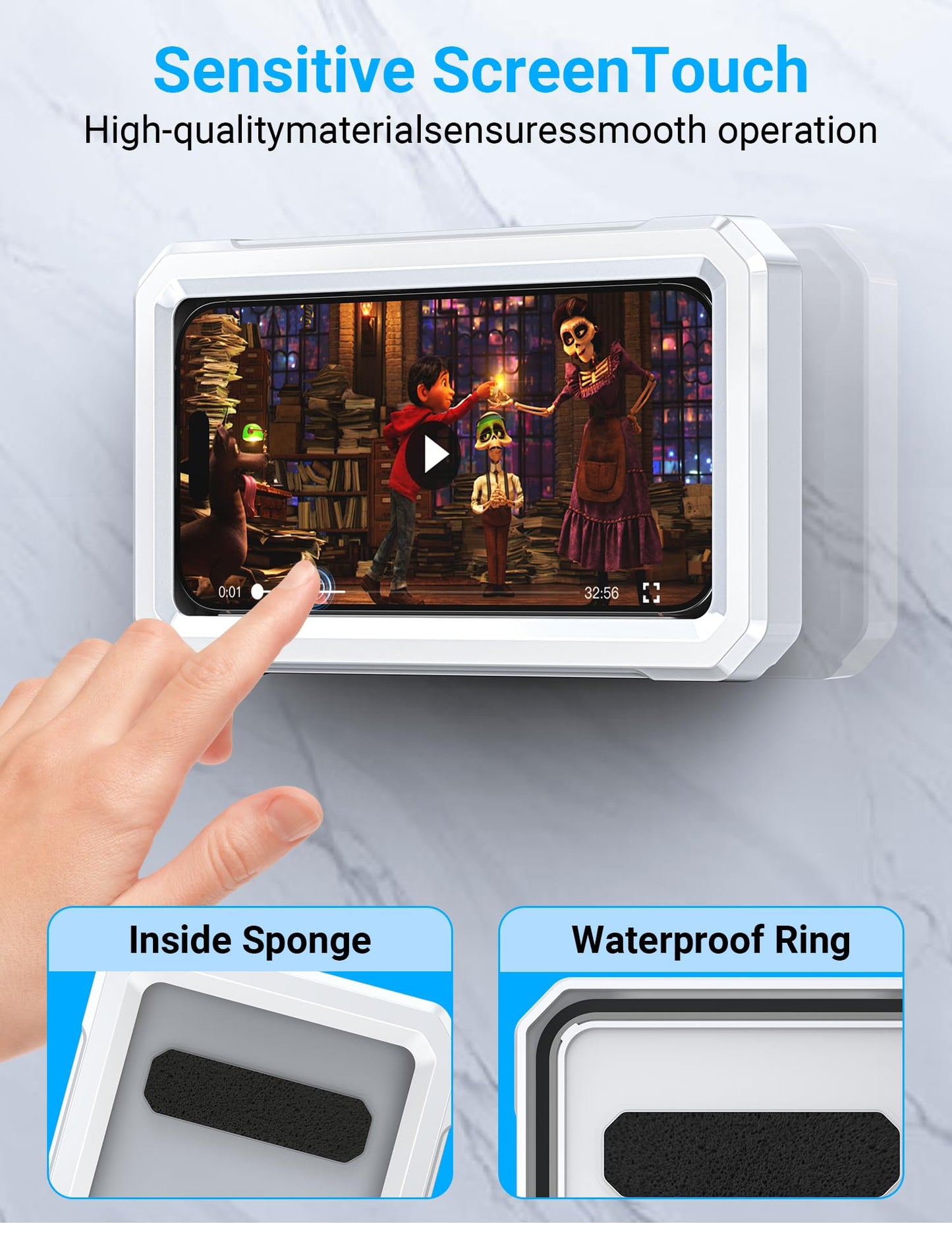 Coolpow Shower Phone Holder Waterproof?480°Rotatable? Retractable Adjustable Shower Phone Case Shower Bathroom Wall Phone Mount Stand Water Proof Anti