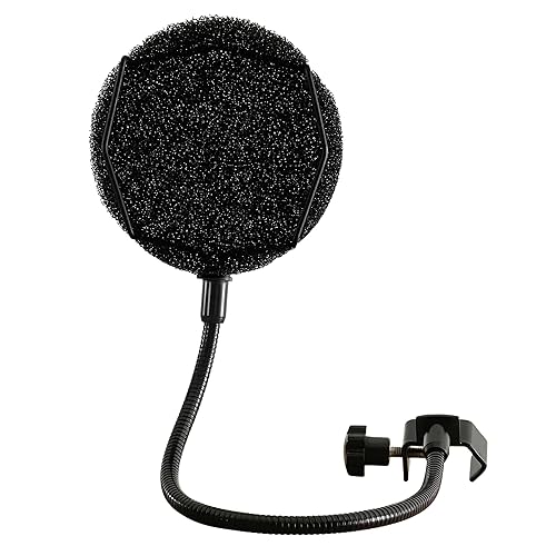 Melon Audio Pop Filter for Microphone - Sponge Layered Pop Wind Screen with Enhanced Flexible 360° Gooseneck Clip Metal Arm (includes Extra Filter)