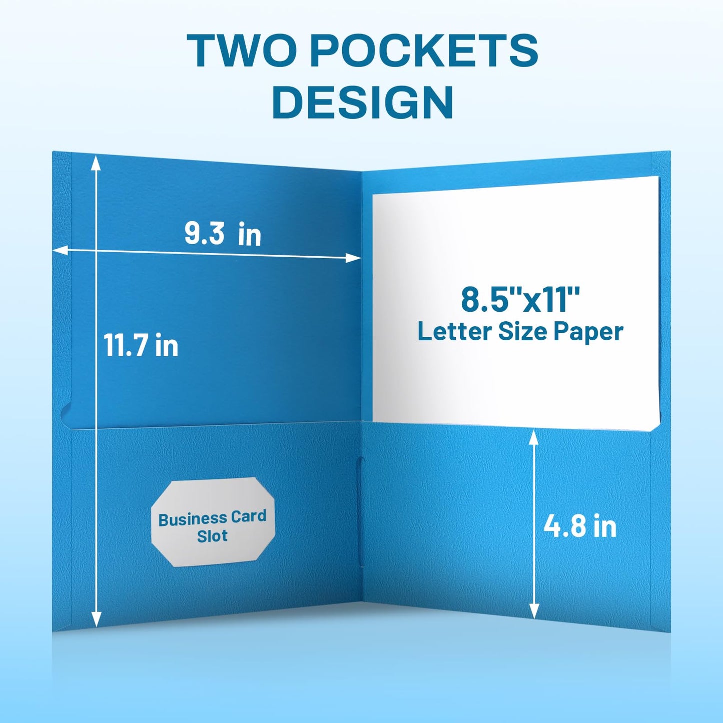 SUNEE Folders with Pockets(125 Pack, Blue), 2 Pocket Folders Fit Letter Size Paper, Paper File Folder for School Office Home Business