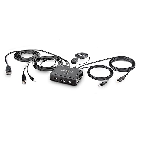 StarTech.com 2-Port Hybrid USB-C DisplayPort Cable KVM Switch, 4K 60Hz, Compact KVM with 6ft/1.8m USB-A/DP/Audio & 4ft/1.2m USB-C Integrated Cables