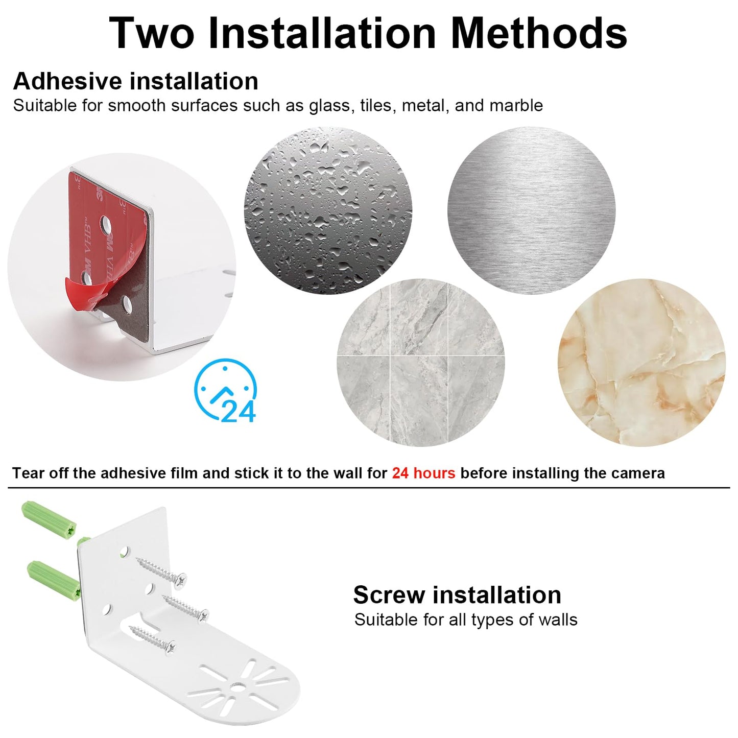 UYODM 2Pack Adhesive Metal Wall Mount Compatible with Eufy Security Solo Indoor Cam E220 & P24, No Drilling VHB Stick On or Screw Install, Two Ways