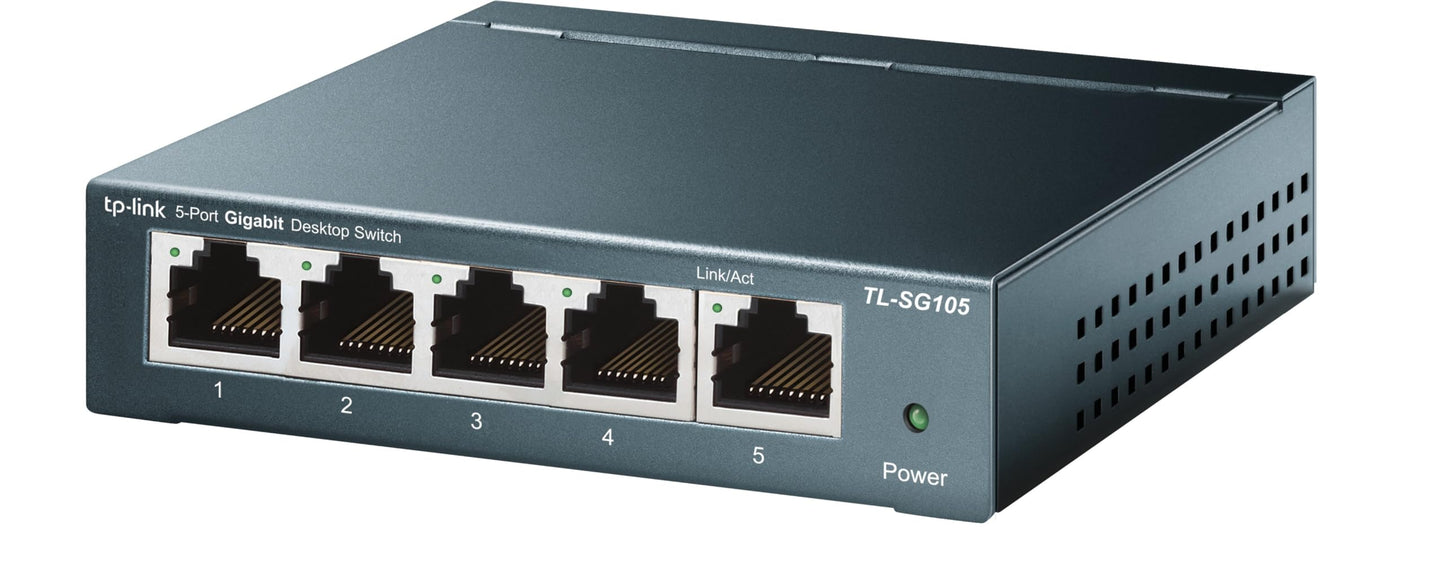 TP-Link TL-SG105, 5 Port Gigabit Unmanaged Ethernet Switch, Network Hub, Ethernet Splitter, Plug & Play, Fanless Metal Design, Shielded Ports, Traffic Optimization