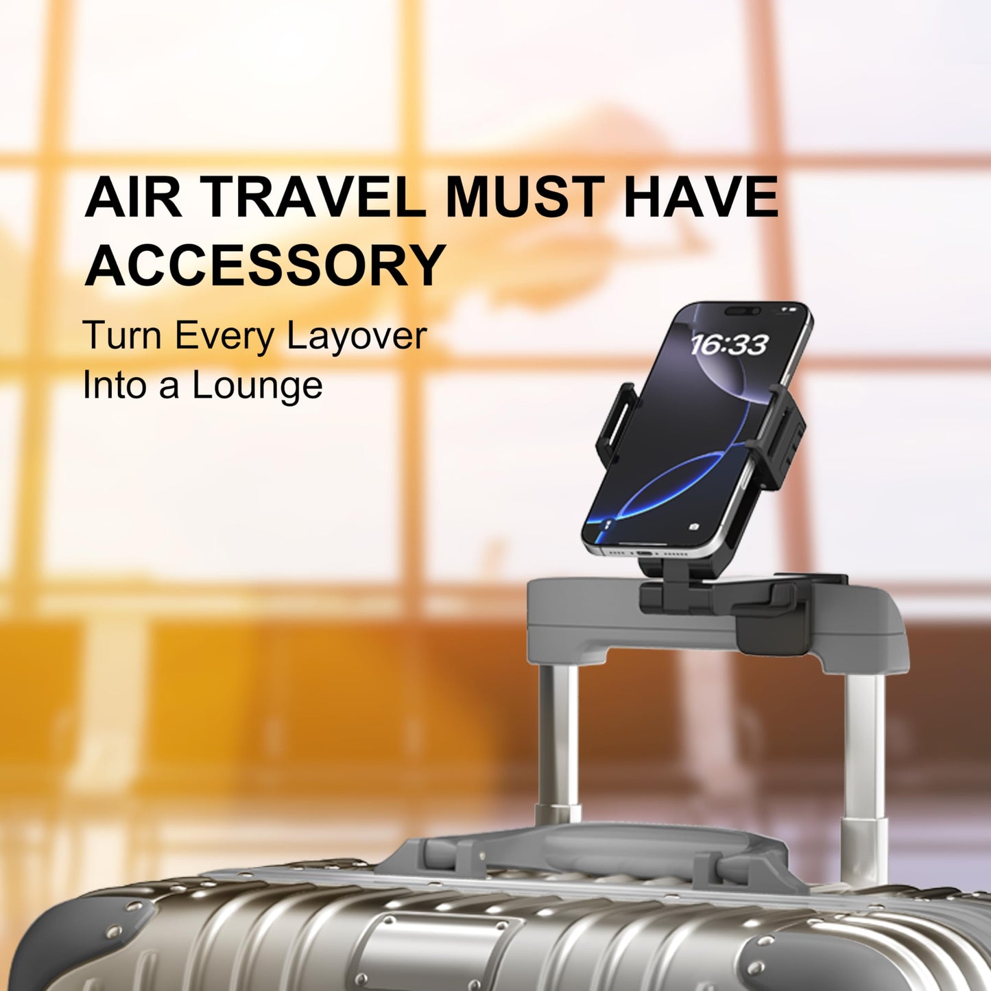 Perilogics Gen 2 Airplane Phone Holder Mount - Silent Hands-Free Travel Phone Stand, Travel Essential for Flying, 360° Adjustable Tray Table Phone