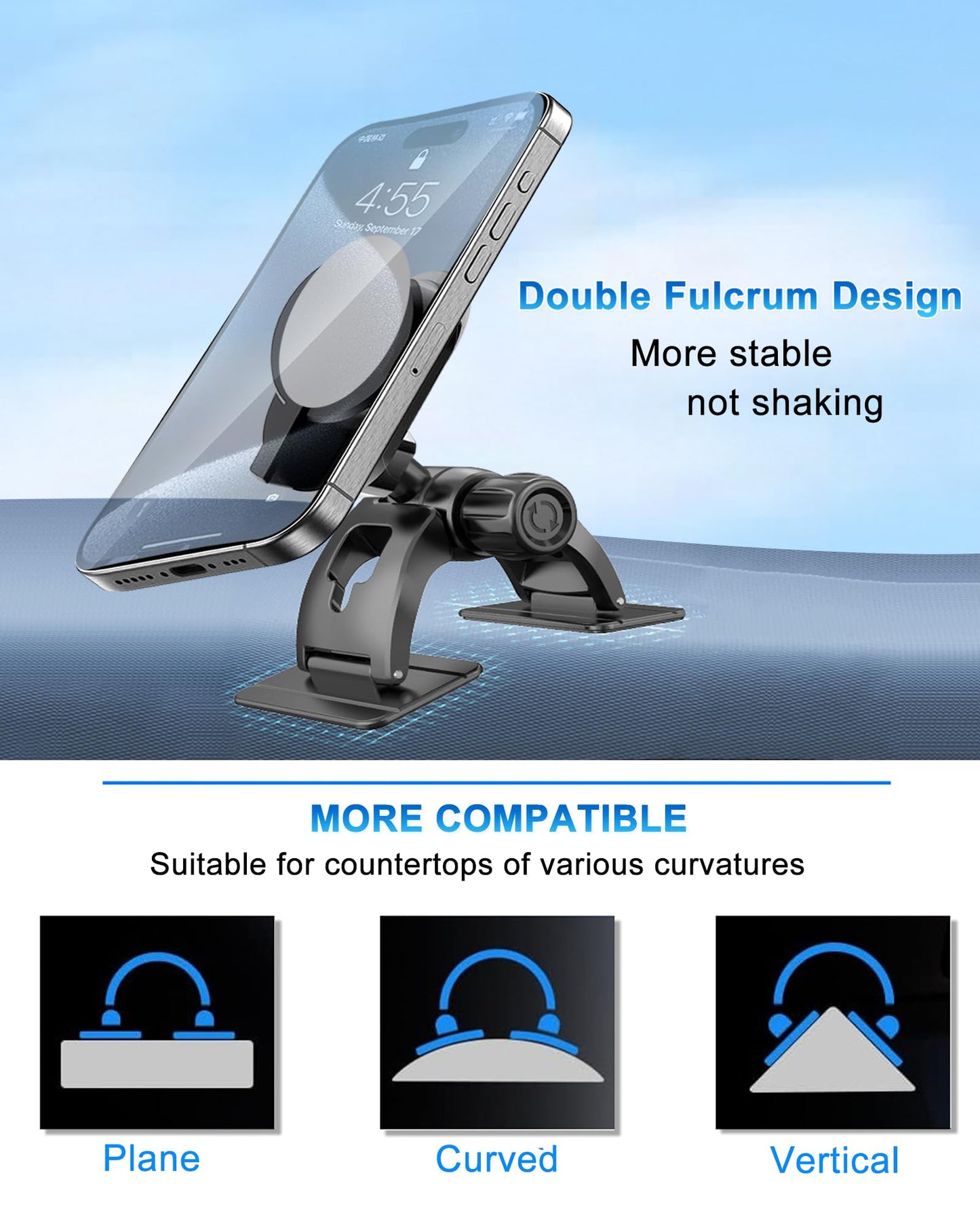 JCTRIWAY Car Phone Holder for Pop Socket, Dashboard Socket Grip Car Mount Dual Adhesive Base for Any Surfaces, Dash Sockets Phone Mount for Car, Works