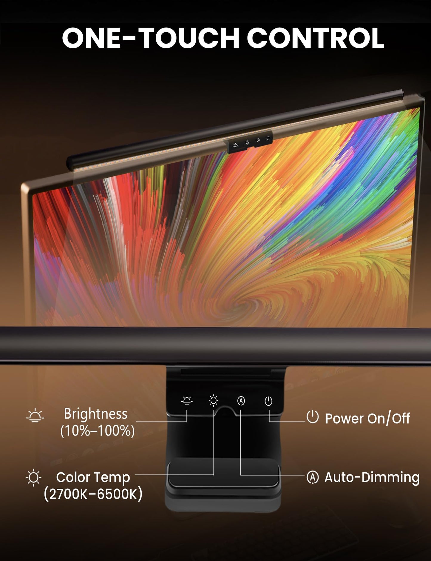 Monitor Light Bar 19.7”, No-Glare Asymmetric Screen Lamp, Auto-Dimming, CRI Ra97, 2700K-6500K & Stepless Dimming, Touch Control, Includes 5V/2A