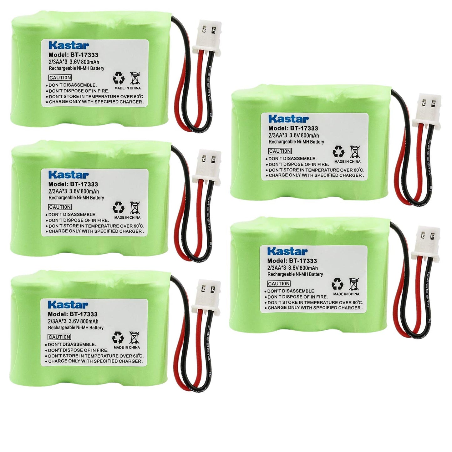 Kastar 5-Pack 2/3AA 3.6V 800mAh 5264 Ni-MH Rechargeable Battery for Home Phone V-Tech 80-1338-00-00 89-1332-00-00 89-1338-00 BT-17333 BT-27333