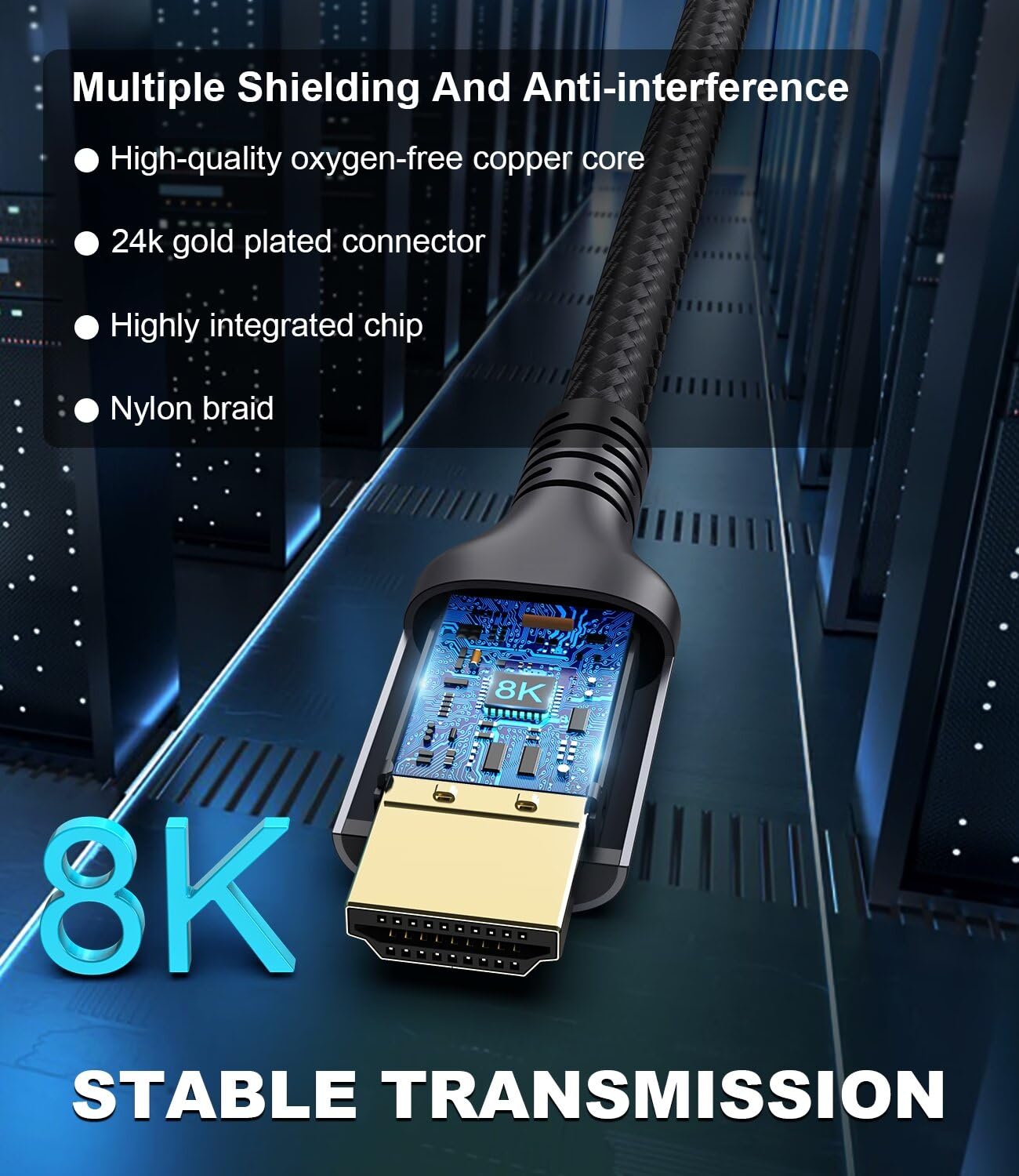 Certified 10K 8K HDMI 2.1 Cable 10 FT, 48Gbps Ultra High Speed HDMI® Cord Ethernet CEC 4K 240Hz 165Hz 144Hz 120Hz 8K 60Hz eARC Netflix HDCP2.3 HDR10+