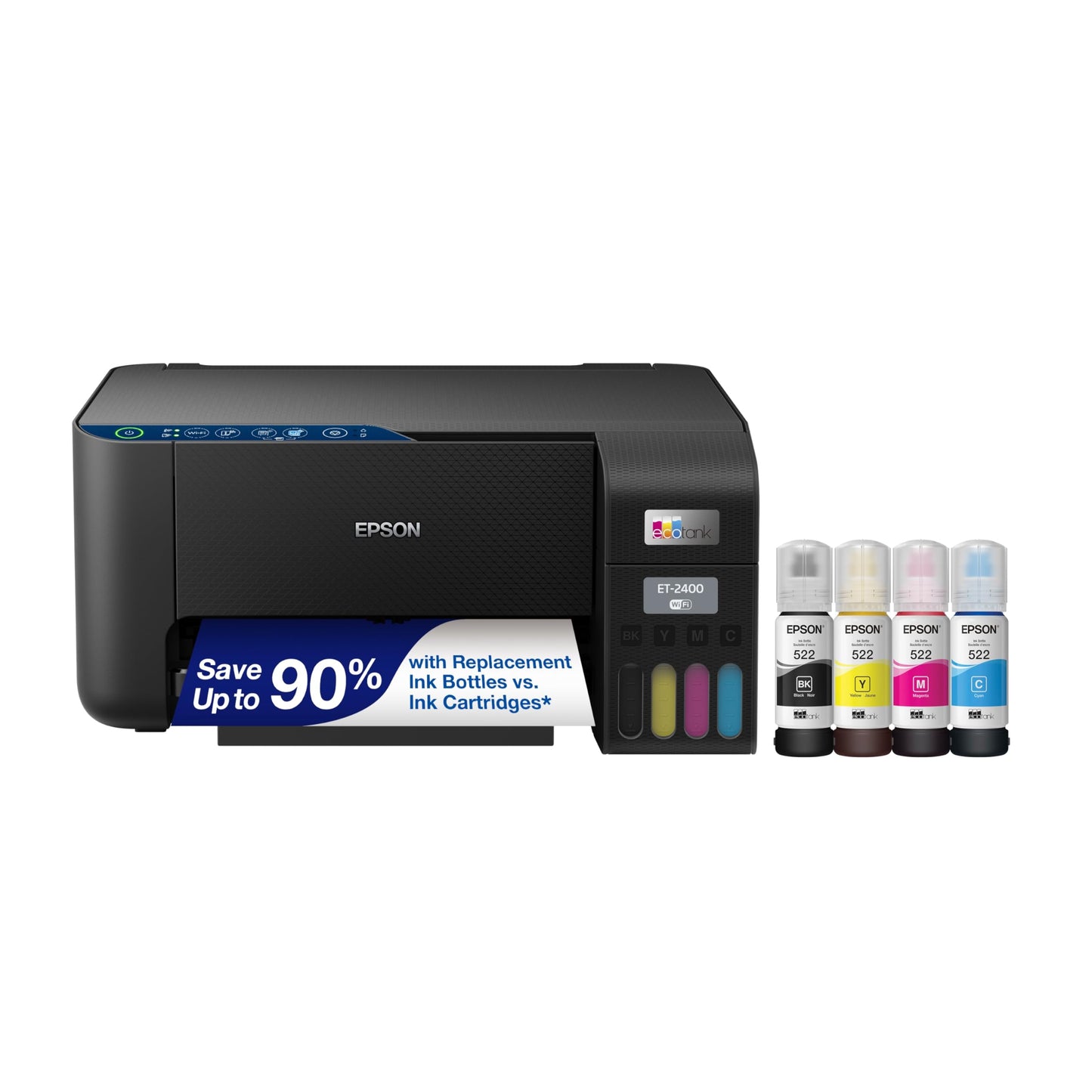 Epson EcoTank ET-2400 Wireless Color All-in-One Cartridge-Free Supertank Printer with Scan and Copy for Everyday Home Printing, Black