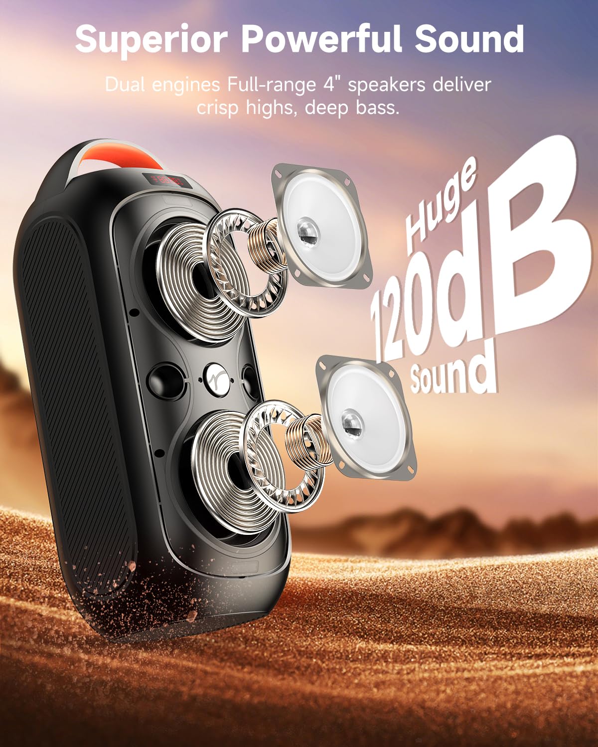 Wireless TWS Portable Bluetooth Speaker, Beat-Driven Lights, 120dB Loud Stereo Party Speaker with Bluetooth 5.3, USB/TF/AUX/FM/Mic, Built-in Carry