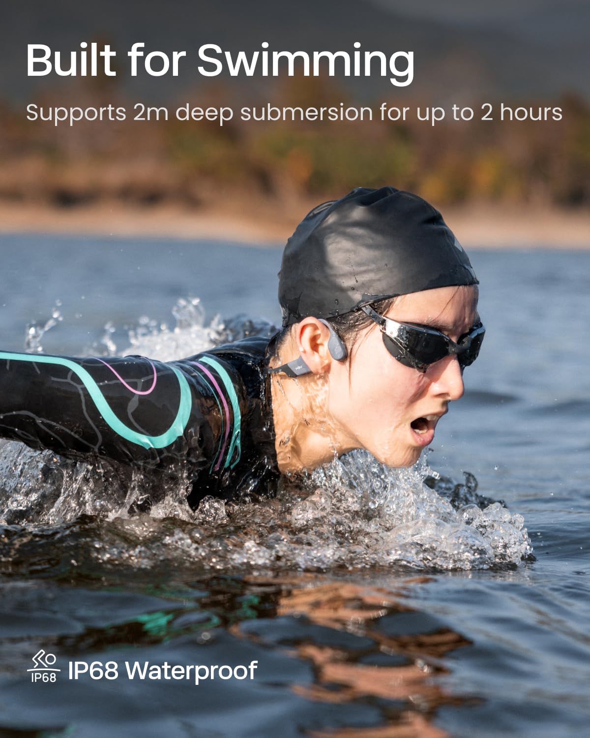 SHOKZ OpenSwim Pro - Open-Ear Bluetooth Headphones & 32GB MP3 Player, IP68 Waterproof, Bone Conduction Headphones, Secure Fit for Workouts, Running