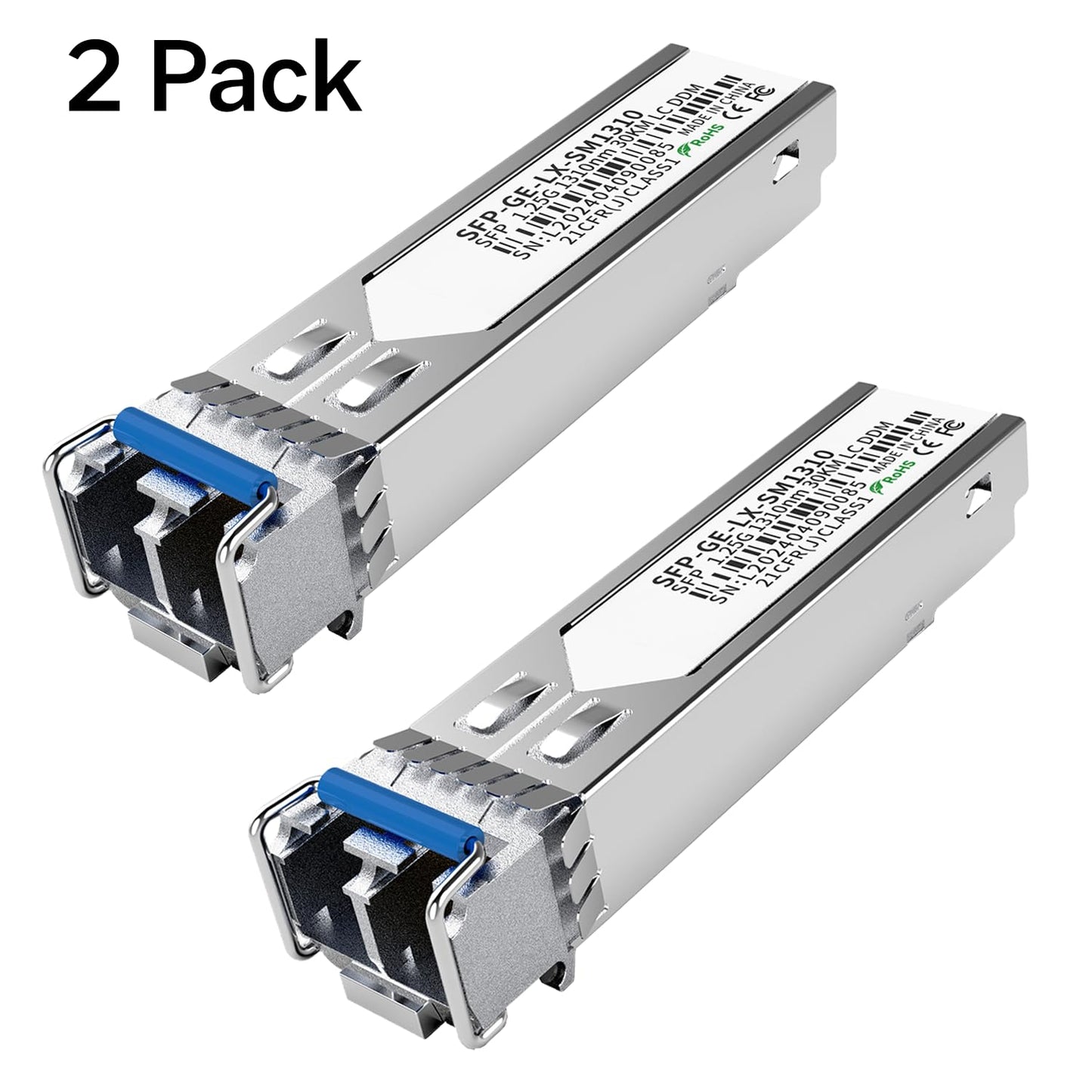 2Pack 1.25G SFP LC Module 1000Base-LX Single-Mode Transceiver (SMF, 1310nm, 20km, DDM) - Compatible with Cisco GLC-LH-SMD, Ubiquiti UniFi, Meraki