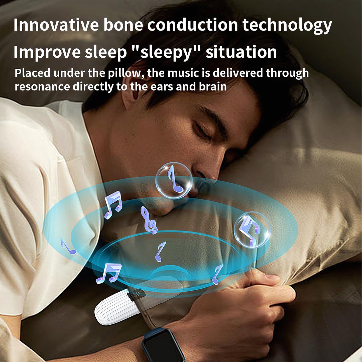 ByteWave Bone Conduction Pillow Speaker, Bluetooth 5.3 Under Pillow Speaker for Sleeping with LED Display, TF Card & Auto-Off, Ultra-Thin Wireless Bed
