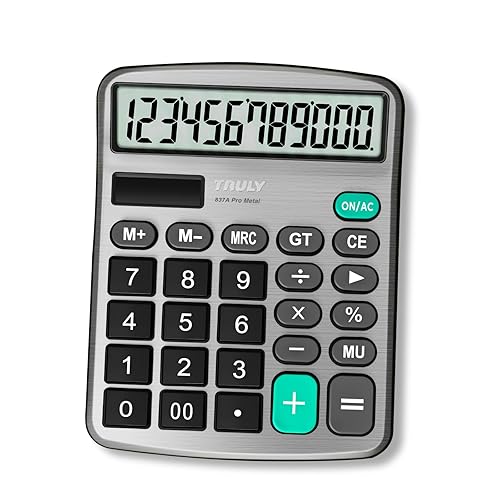 TRULY 12 Digits Desktop Calculator with Large LCD Display and Sensitive Button, Dual Solar Power and Battery, Standard Function for Office, Home