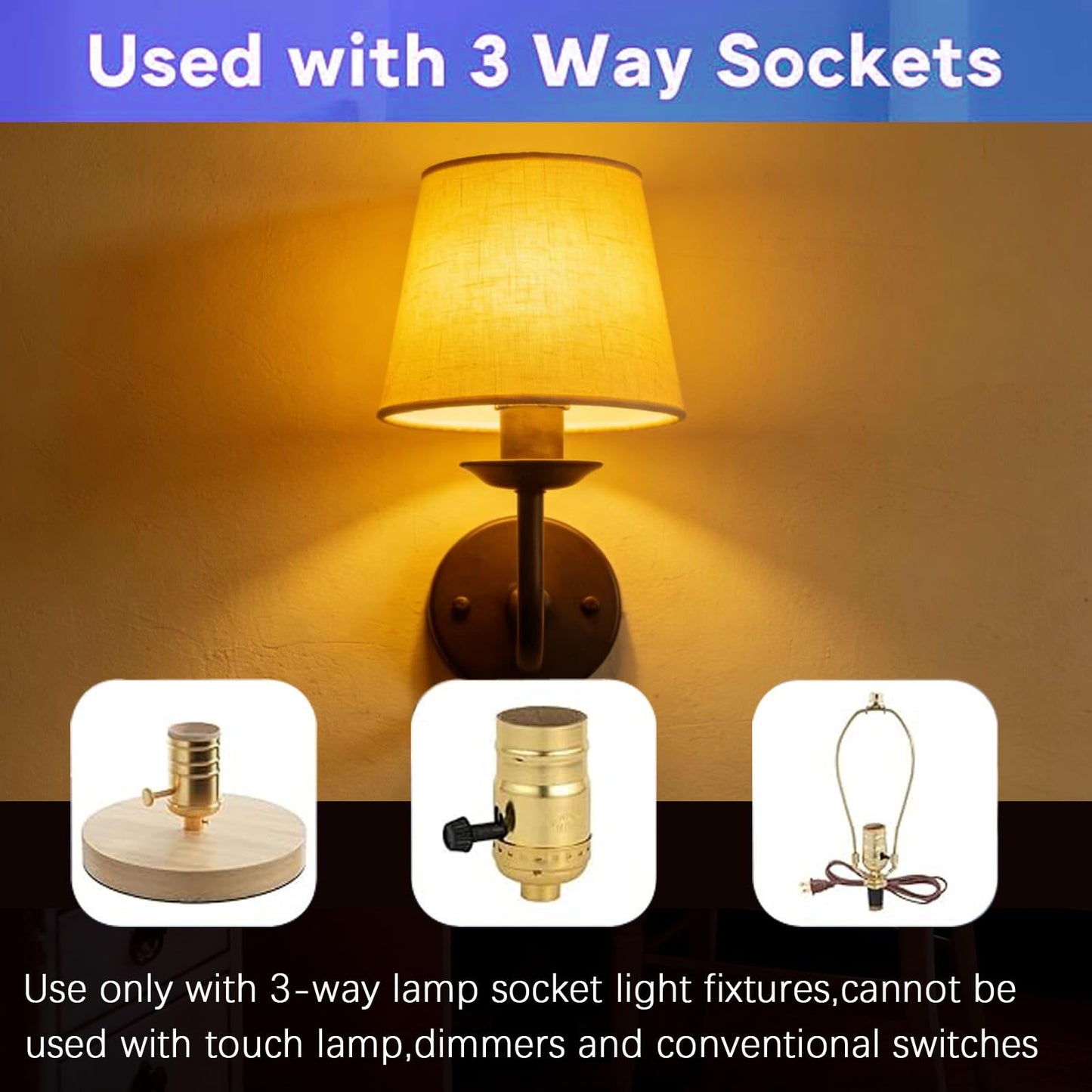 YFBOMI 3 Way Amber LED Bulbs 40W, 100W, 150W Equivalent 1800K Light Bulbs, E26 A19 3 Way Bulbs 5W/10W/15W,for Sleeping, Reading, Desk Lamps, and Floor