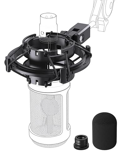 Audio Technica AT2020 Microphone Shock Mount with Pop Filter, Anti-Vibration Suspension Shock Mount Holder Clip Compatible with AT2020 Line Kit