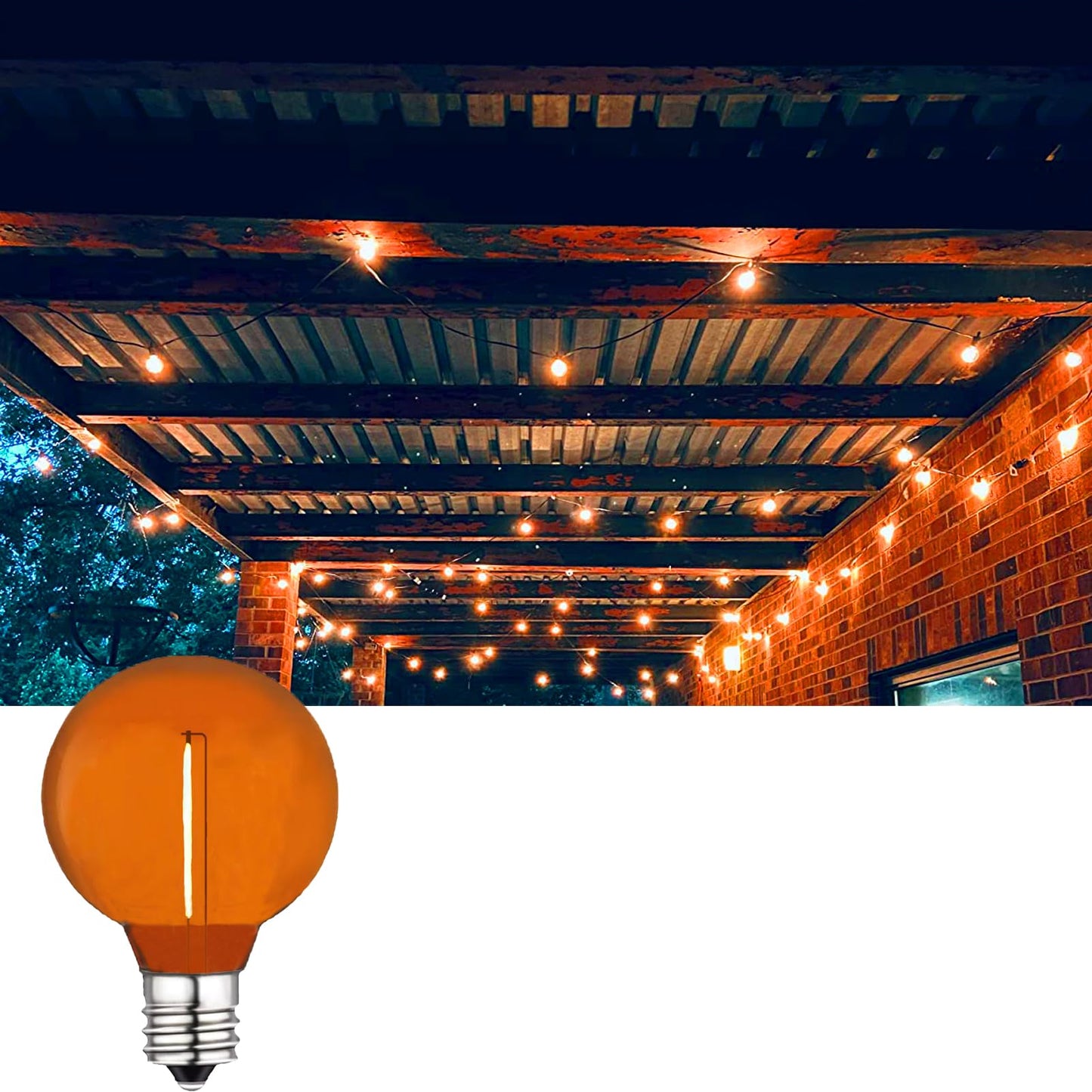 LRSUEYSKIN G40 Orange LED Replacement Bulb 1W Decorative Light Bulbs Shatterproof Waterproof LED Outdoor String Lights Night Light E12/C7 Candelabra