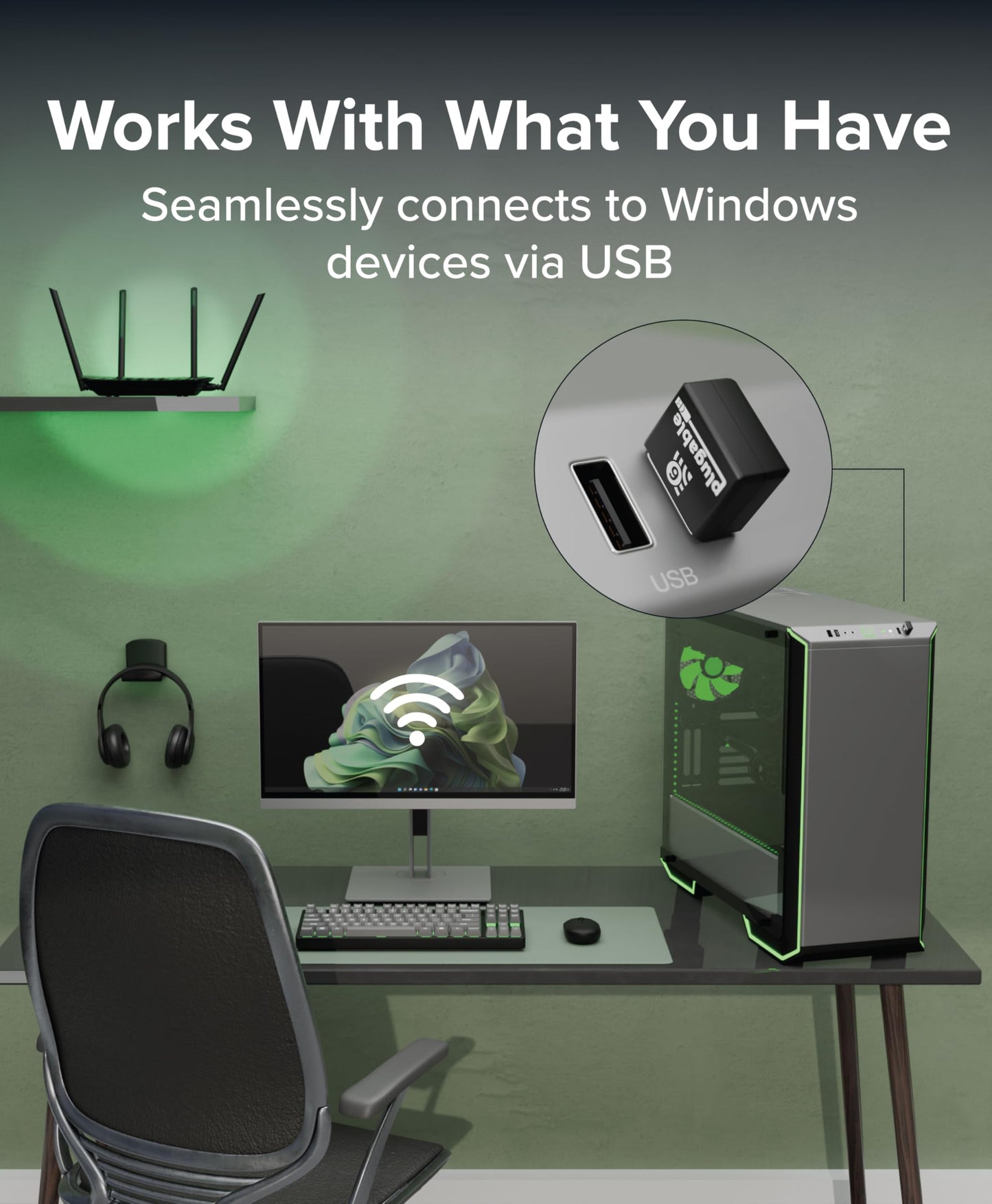 Plugable USB WiFi Adapter AX180 (RTL8832BU) - Dual-Band 2.4/5GHz, USB 2.0 for Windows 10/11, Driverless Plug and Play for Windows