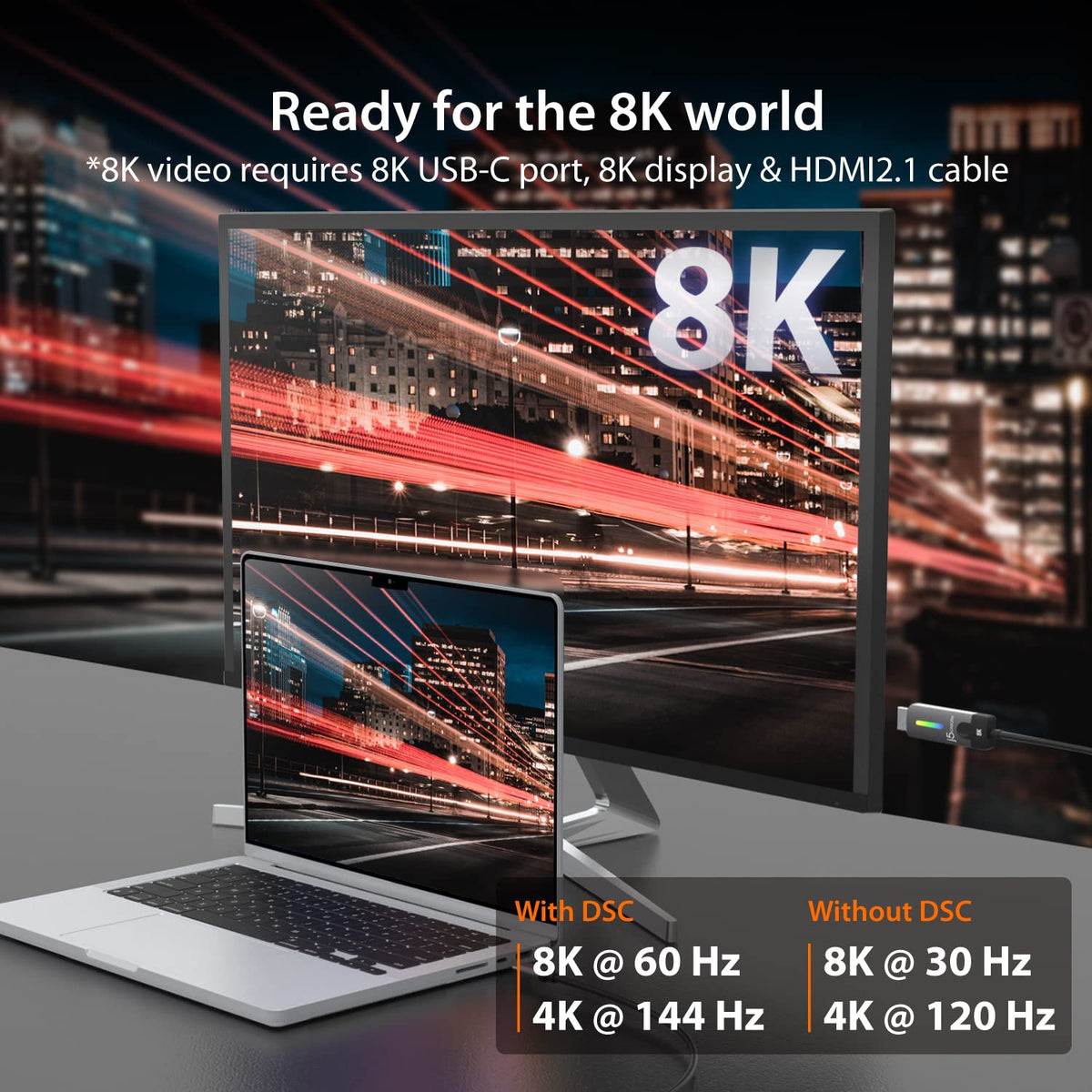 j5create USB Type C to HDMI Cable- 5.9FT / 1.8m (8K@60Hz, 4K@120Hz)