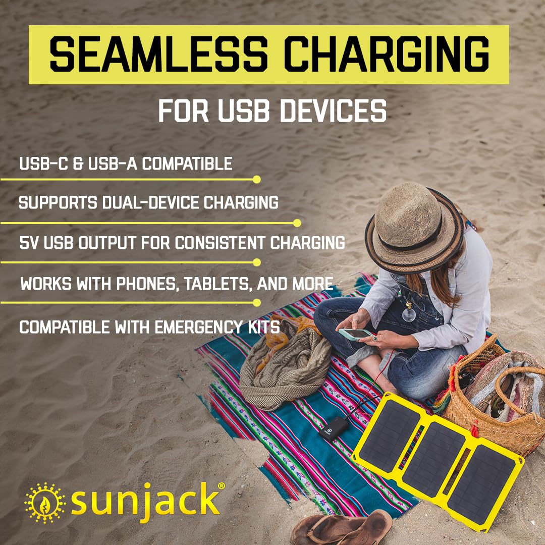 SunJack 25 Watt Foldable IP67 Waterproof ETFE Monocrystalline Solar Panel + 2X 10000mAh Power Banks with USB-A and USB-C for Cell Phones, Tablets