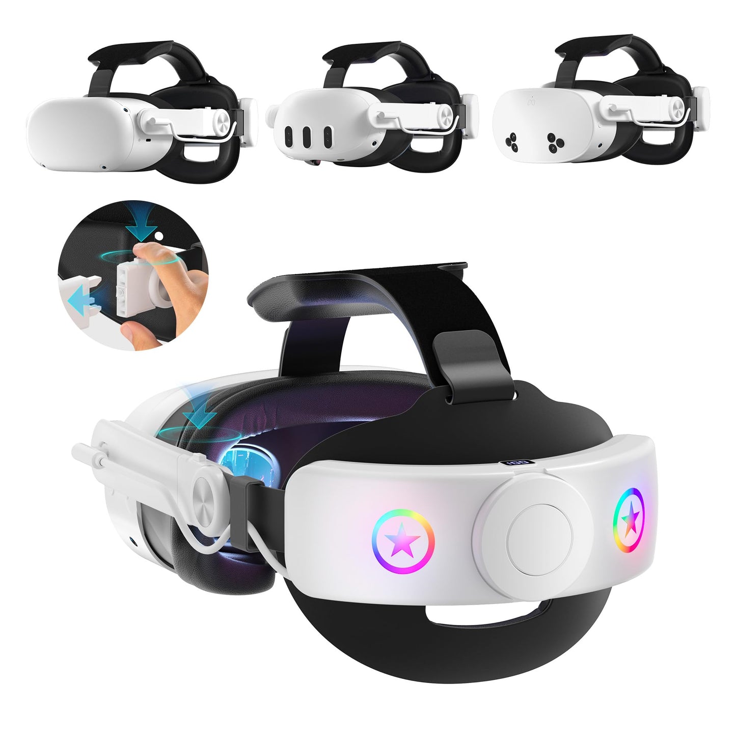 WOUNMTT VR Head Set Strap with 10000mAh Battery for Meta Quest 3/3S - Patented One-Click Release, Adjustable Detachable Design Compatible with Quest 2