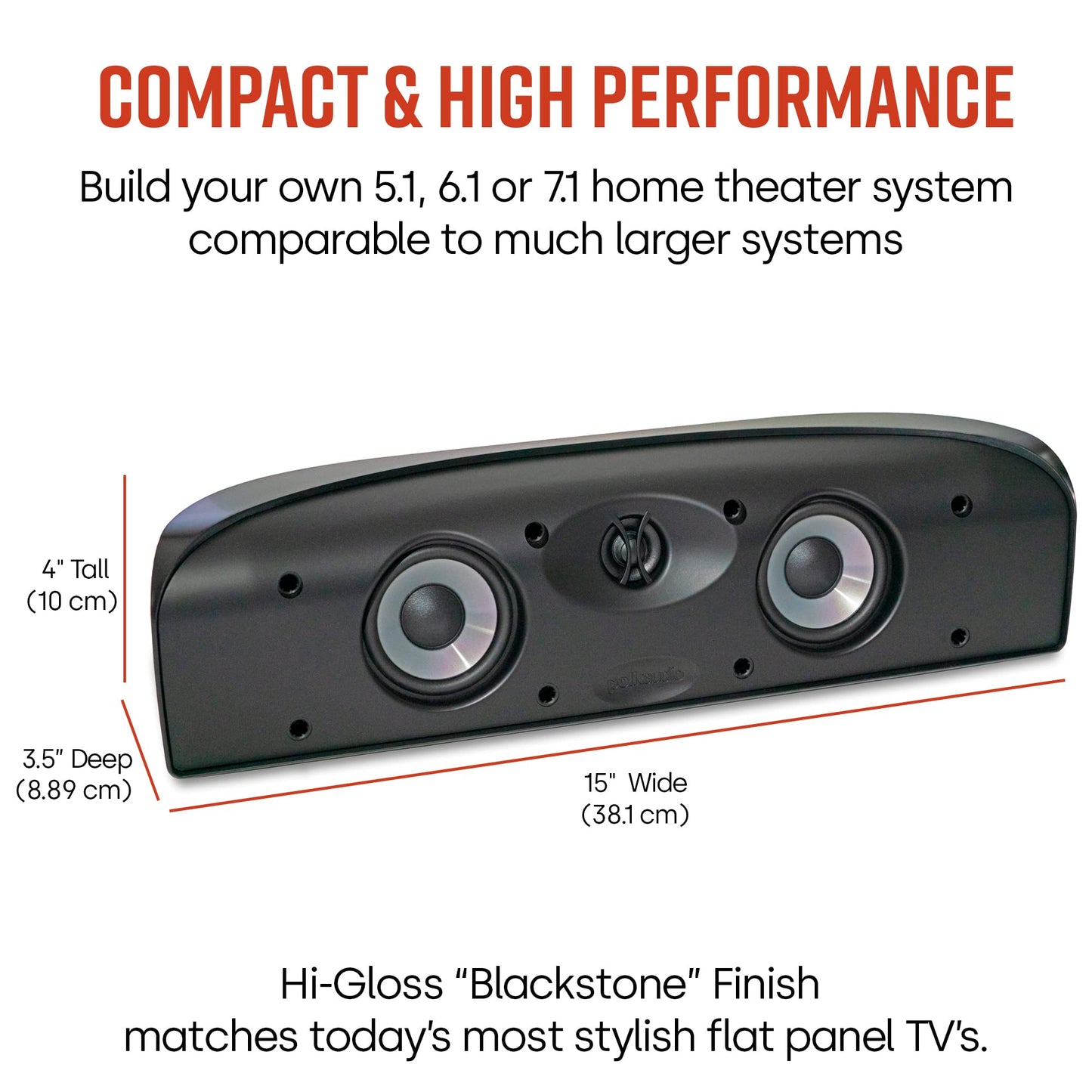 Polk Audio TL1 Center Channel Speaker, Center Speakers for Home Theater (Each, Black)