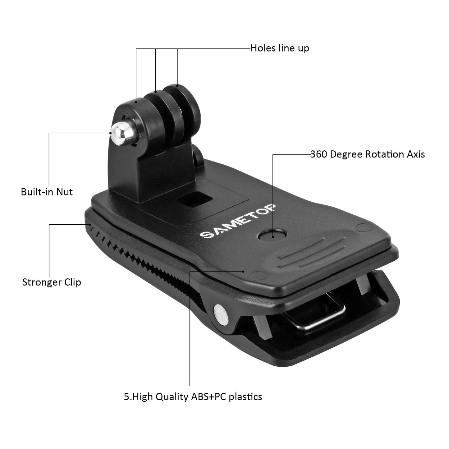 Sametop Backpack Strap Mount Quick Clip Mount Compatible with Gopro Hero 13, 12, 11, 10, 9, 8, 7, 6, 5, 4, Session, 3+, 3, 2, 1, Hero (2018), Fusion