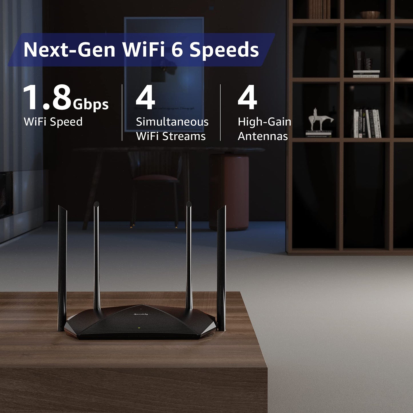 Speedefy WiFi 6 Router, AX1800 Smart WiFi Router, 4-Stream Dual Band Wireless Router for Home Internet & Gaming, 1.5GHz Quad-Core CPU, MU-MIMO, OFDMA