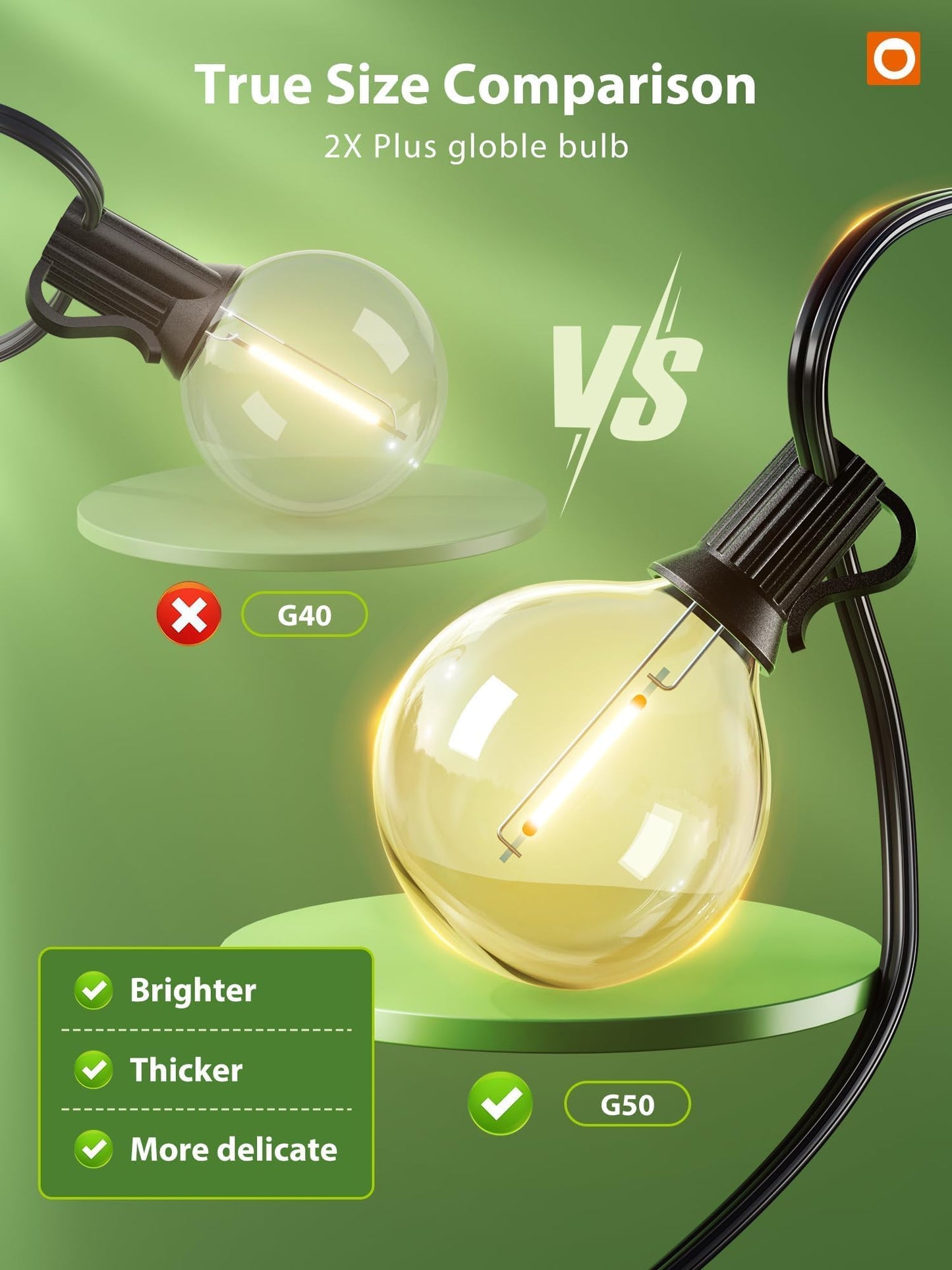 addlon 50FT Solar String Lights for Outside G50 Waterproof with USB Port Solar Patio Lights Outdoor Solar Powered LED Bulbs 3 Light Modes for Backyard