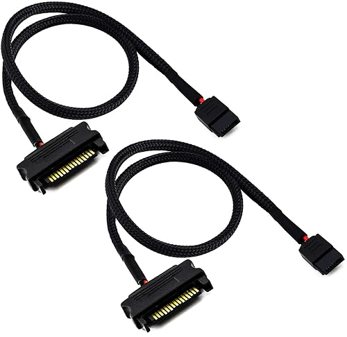 TeamProfitcom SATA Power Adapter Cable 15-Pin Male to SATA 6-Pin Slimline Sleeved Power Adapter Cable 20 Inches (2 Pack)