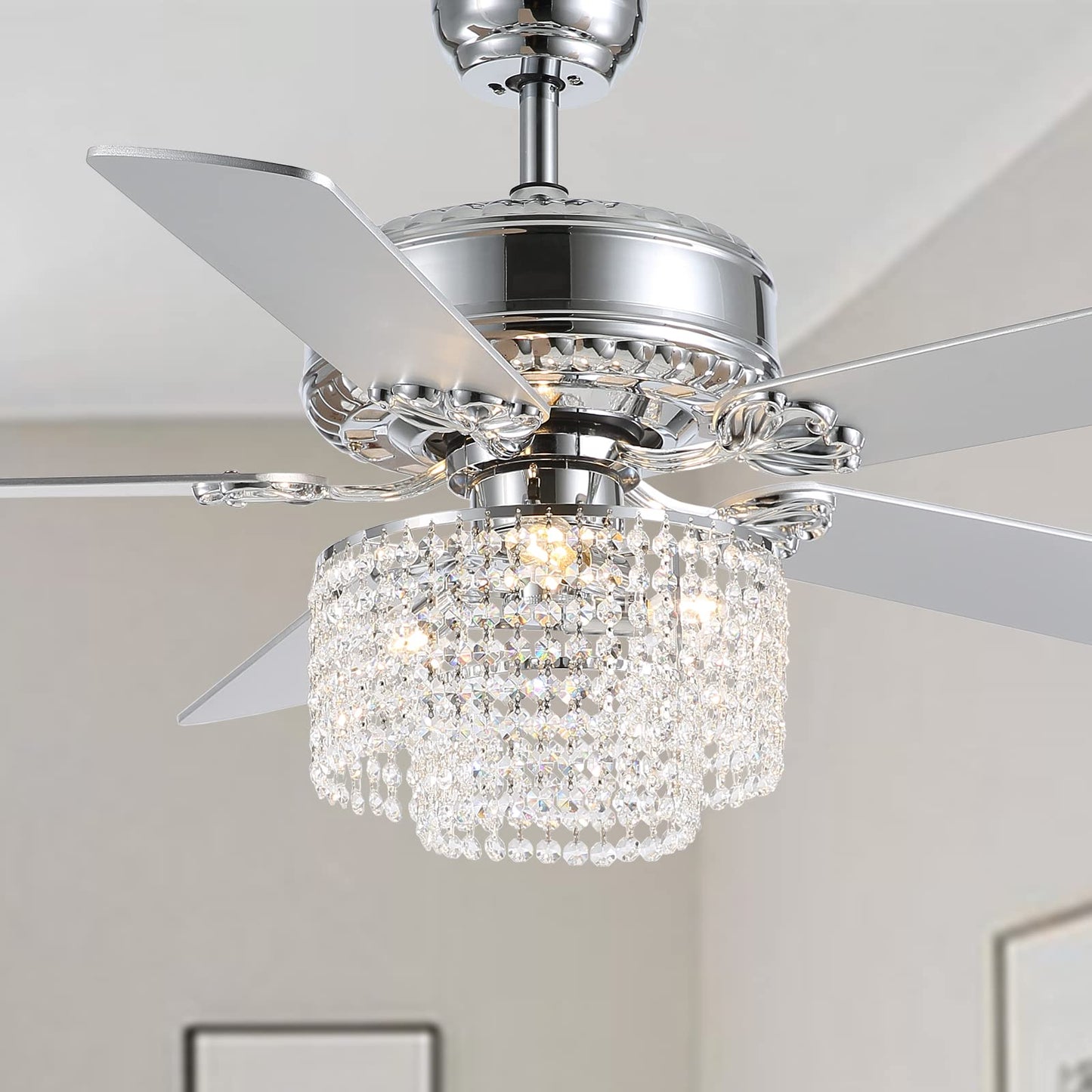 CROSSIO 52 Inch Crystal Ceiling Fan with Light and Remote Control