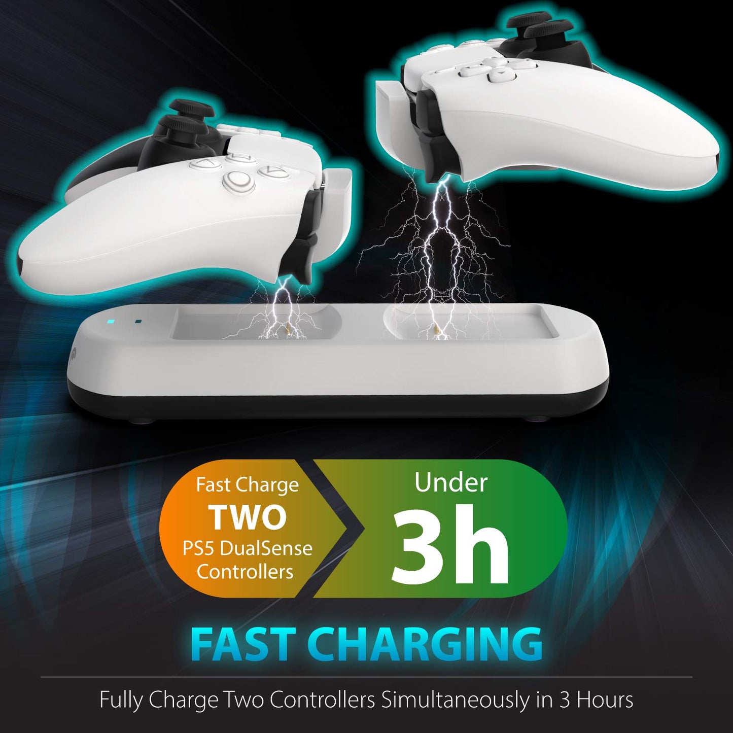 Fosmon PS5 Controller Charger (Place and Charge) Two Slots USB Type C Fast Charge Docking Station Charging Dock Kit with LED Indicators Compatible