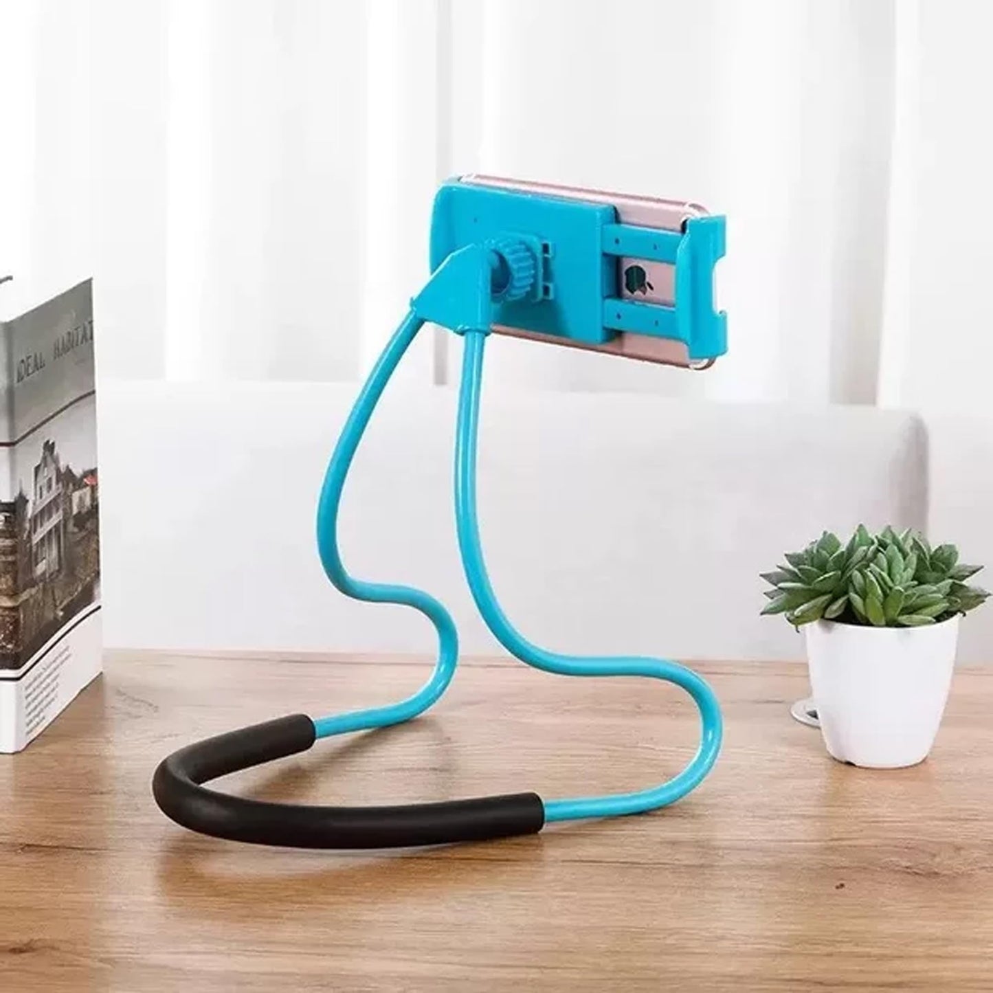 Faung Universal Smart Mobile Phone Stands,360 Rotating Hanging on Neck Cell Phone Mobile Mount Holder, Multiple Functions Flexible Lazy Bracket (Blue)