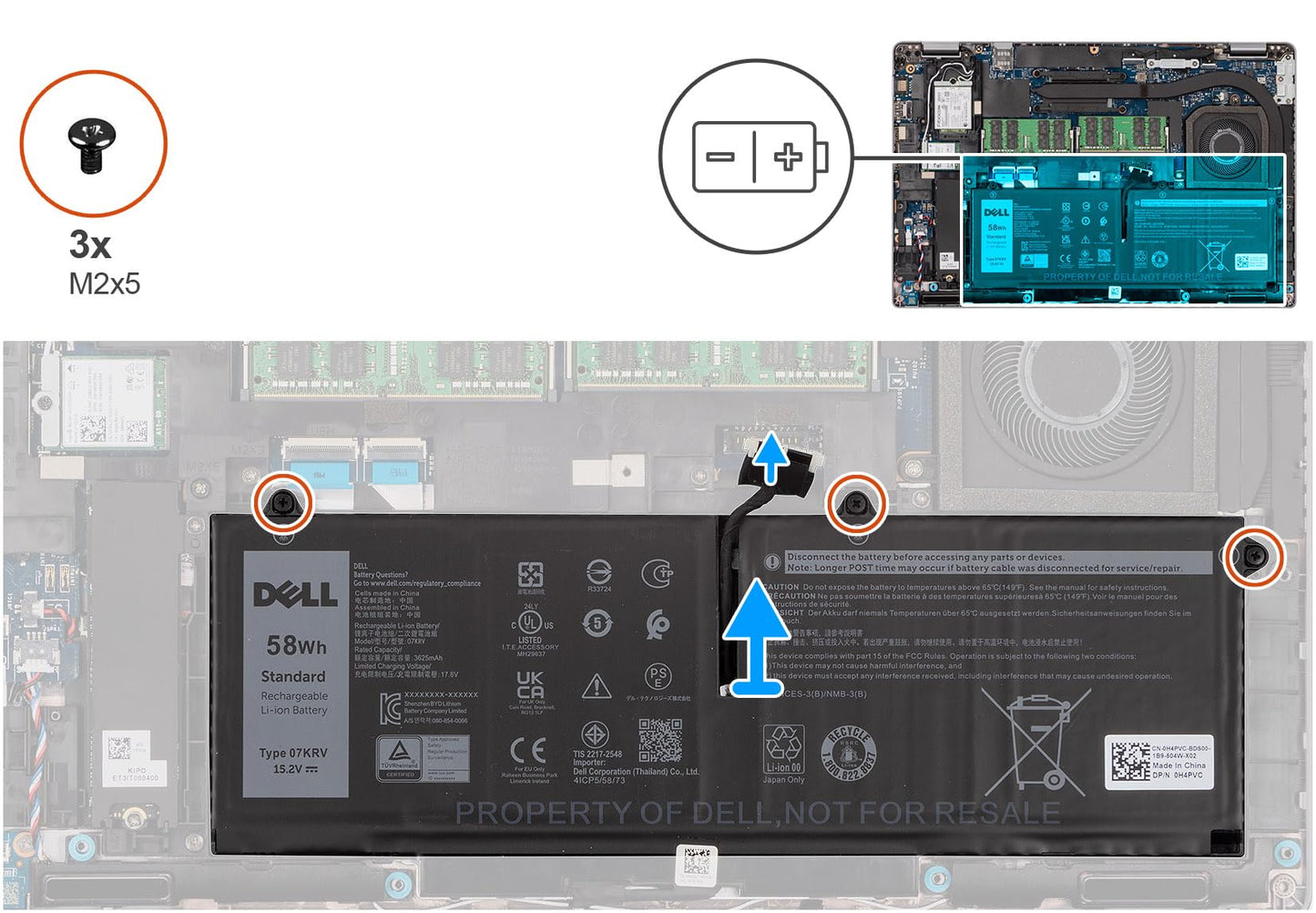 DELL FK0VR 15.2V 58Wh 4-Cell Standard Rechargeable Lithum-ion Battery For Dell Latitude 5330/5330 2 in-1, 7330/7330 2-in 1,7430/7430 2-in-1, Latitude