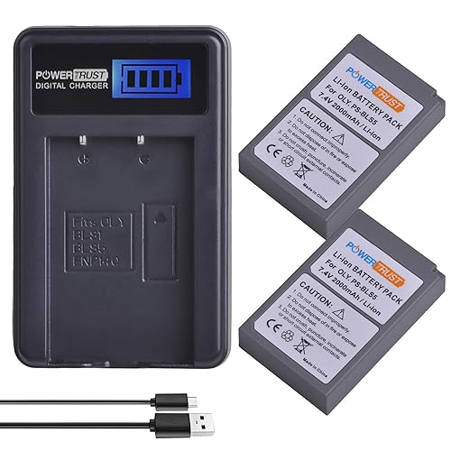PowerTrust 2-Pack PS-BLS5 BLS-5 BLS5 Bls50 Batteries and LCD USB Charger for Olympus OM-D E-M10,Mark III,Mark II,Pen E-PL2,E-PL6,E-PM2, Stylus 1