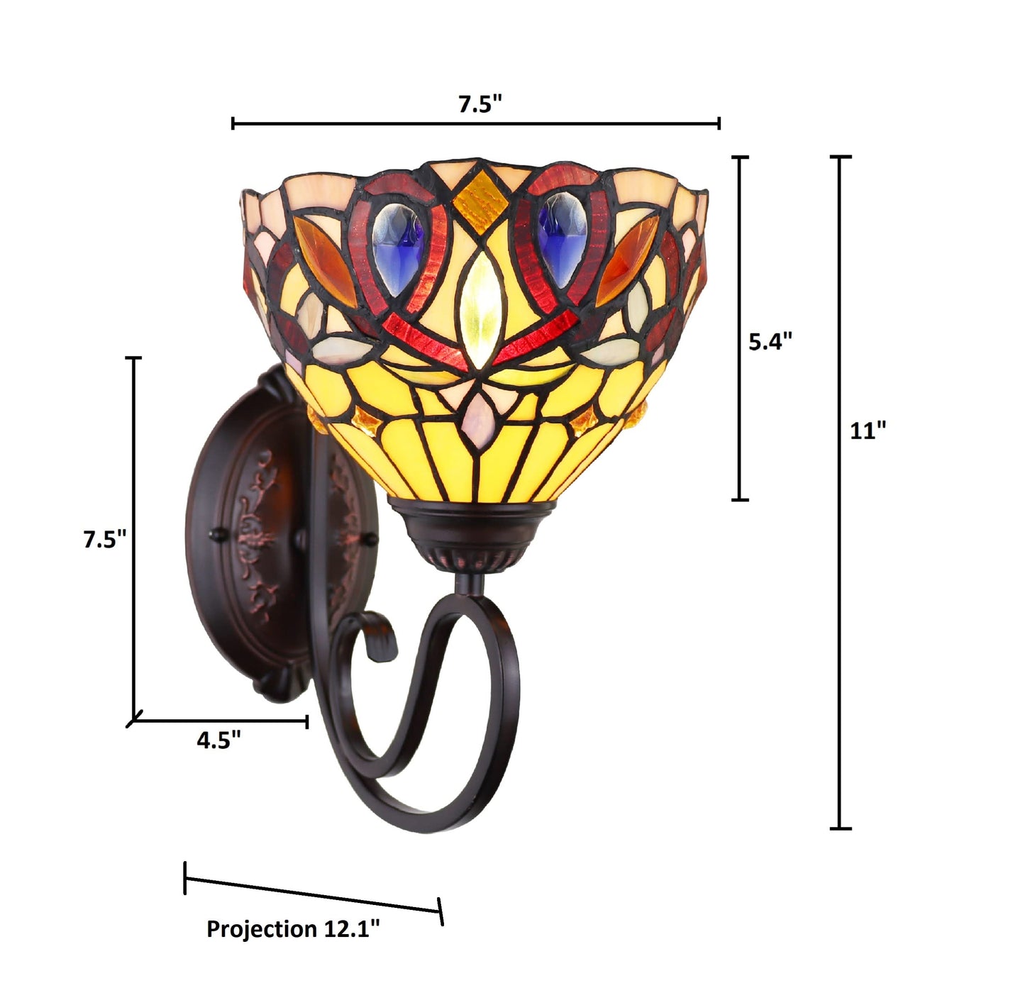 Chloe Lighting Serenity Victorian Tiffany-Style Dark Bronze 1 Light Wall Sconce 8" Wide, Multicolor, 7.5 x 11 x 12.1