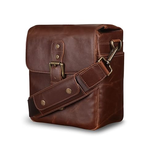 MegaGear Leather Camera Messenger Bag for Mirrorless, Instant and DSLR Cameras