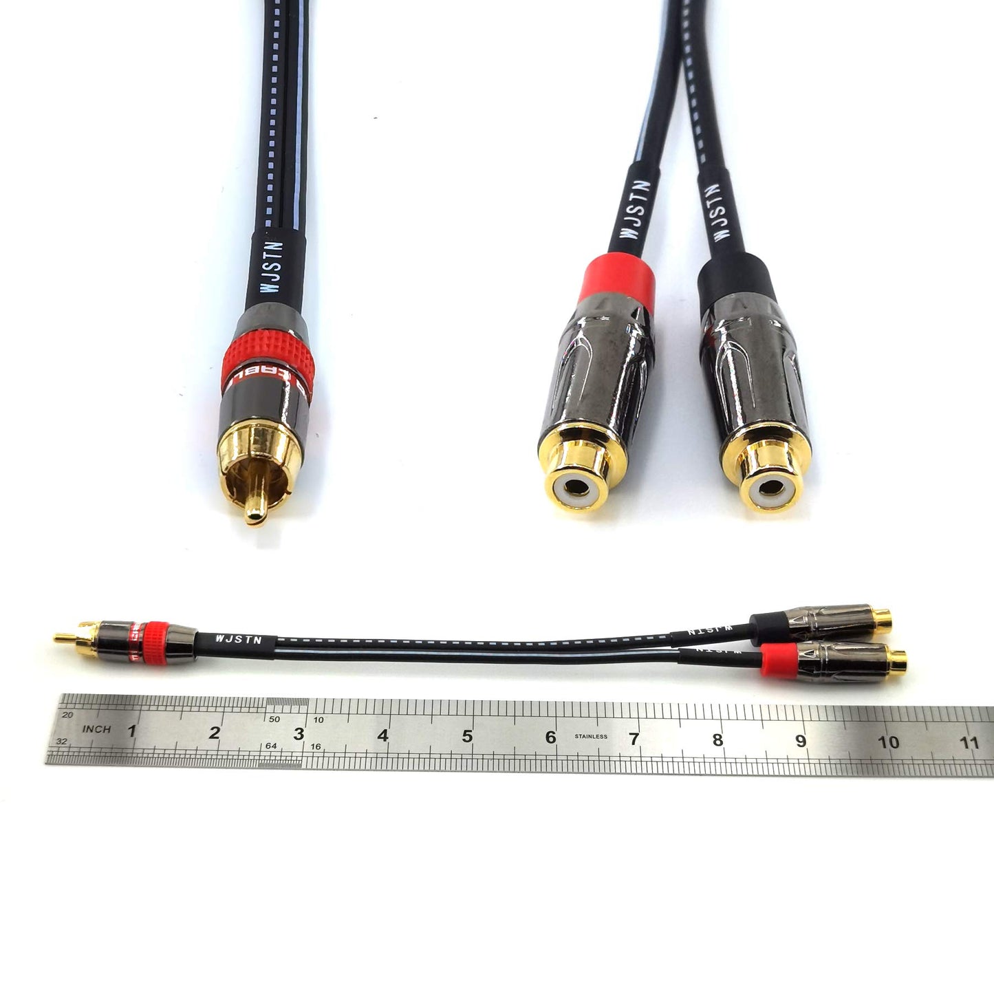 WJSTN RCA Audio Splitter 1 in 2 Out RCA Female to Dual Male Gold Plated Adapter,8 in (1Male to 2 Female)