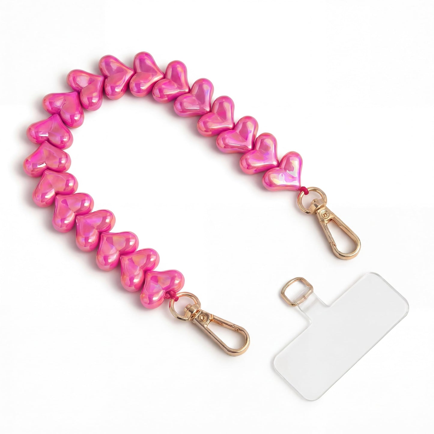 Lokaya Heart Beaded Phone Wristlet | Phone Wrist Strap With Tether Tab | Cute Accessory for Phone, AirPods, Bag, Keys, Cameras - Hot Pink