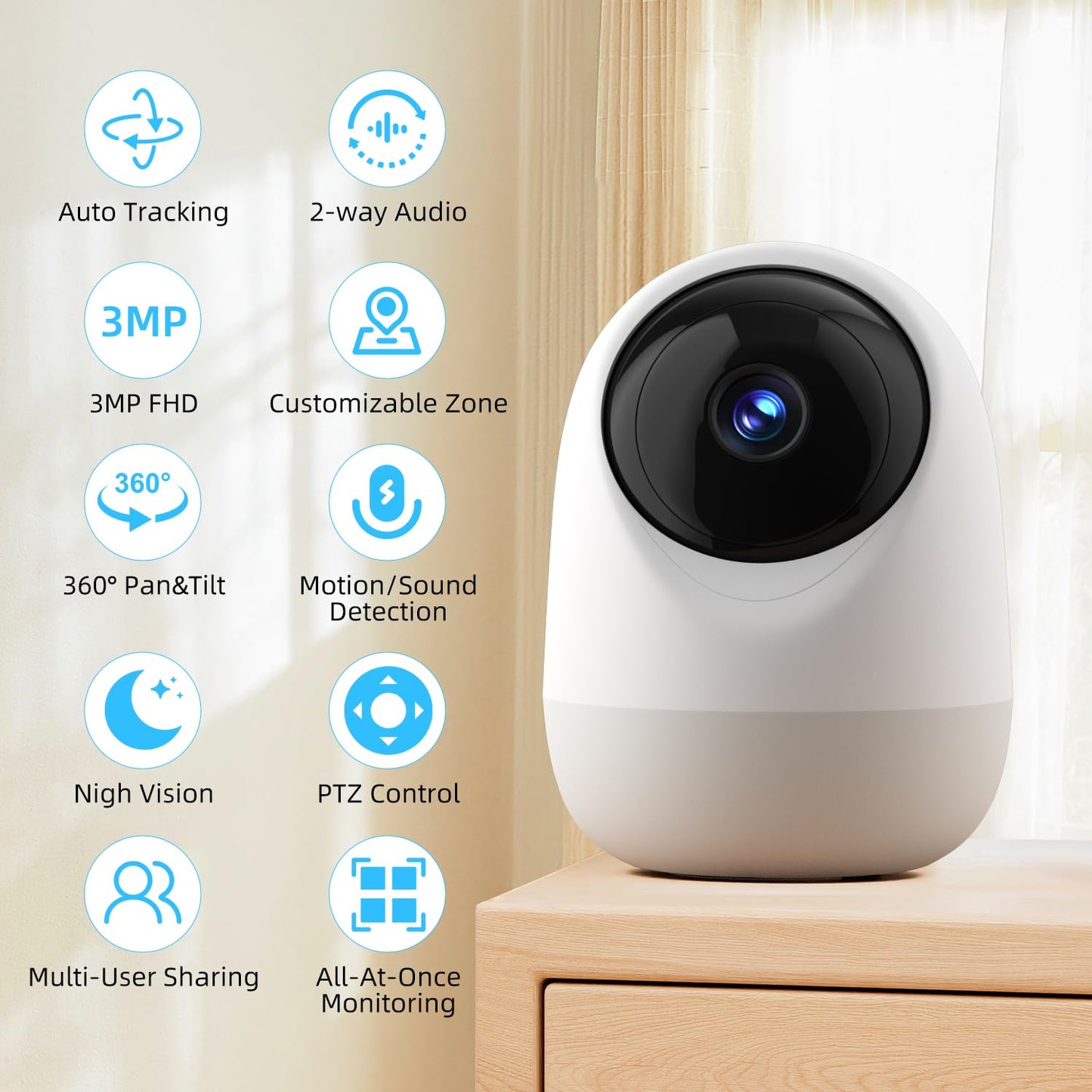 Indoor Security Camera, 5&2.4Ghz WiFi Cameras for Home Security, Pet/Baby Motion/Sound Detection, Auto Tracking, 2-Way Audio, Siren, Compatible