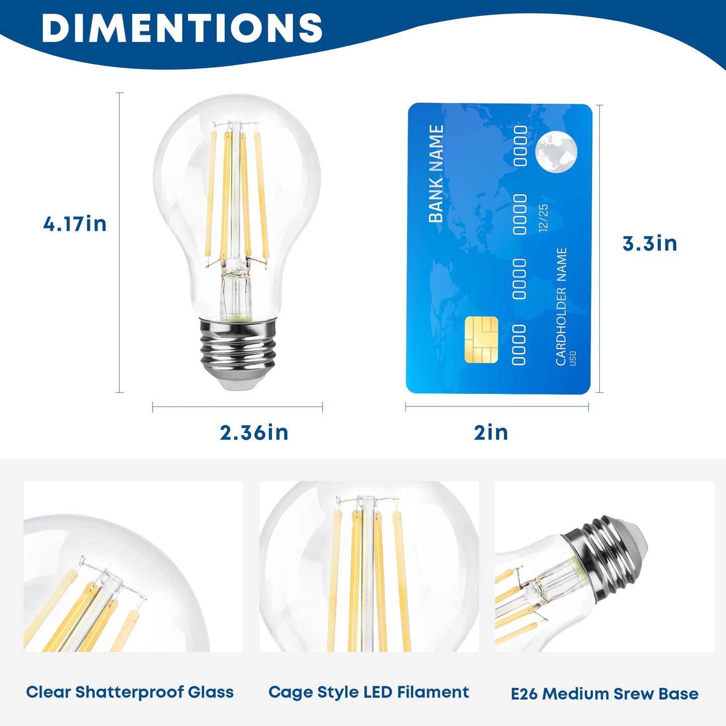 Talltreepho A19 LED Edison Bulbs 60W Equivalent, Energy Saving 800 Lumen Soft White E26 8W Non-Dimmable Clear 3000 Kelvin Natural Warm LED Light